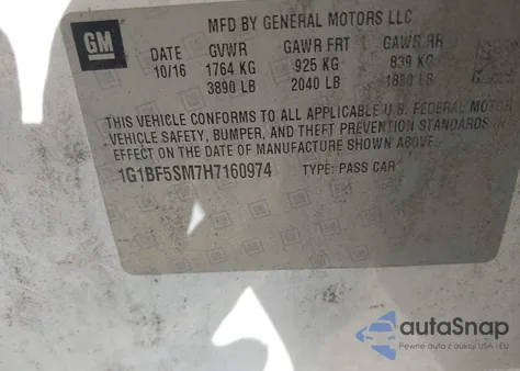 2017 Chevrolet Cruze Premier Auto из США, поврежденный, VIN 1G1BF5SM7H7160974